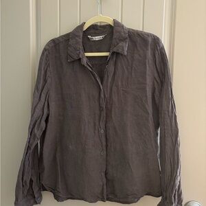 Zara Charcoal Linen Button-Up Shirt